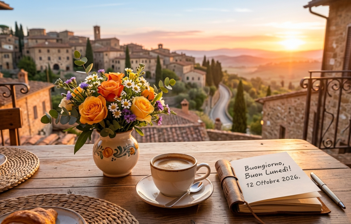 Buongiorno buon lunedì 12 ottobre 2026 — illustrazione editoriale